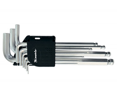 Набор ключей имбусовых HEX, 1.5-10x9 шт, удлиненные, сатин-хром, с шаром Matrix 11233 в Алматы