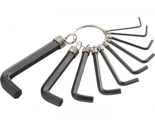 Набор ключей имбусовых HEX, 1,5–10 мм, CrV, 10 шт.,оксидированные, на кольце Sparta 112665
