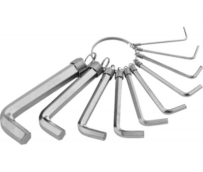 Набор ключей имбусовых HEX, 1,5–10 мм, CrV, 10 шт.,никелированный, на кольце Sparta 112685 в Алматы